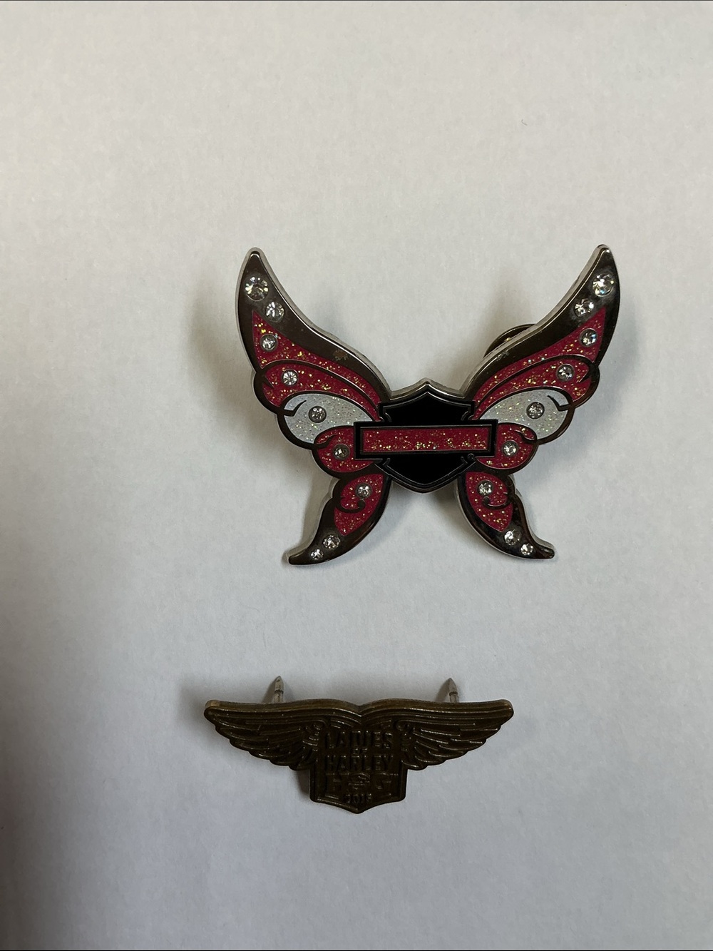 Pink and Silver Butterfly Pin Set ladies of Harley Hog 2015